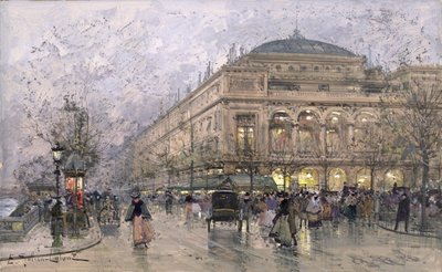 Parisian Street Scene by Eugene Galien Laloue